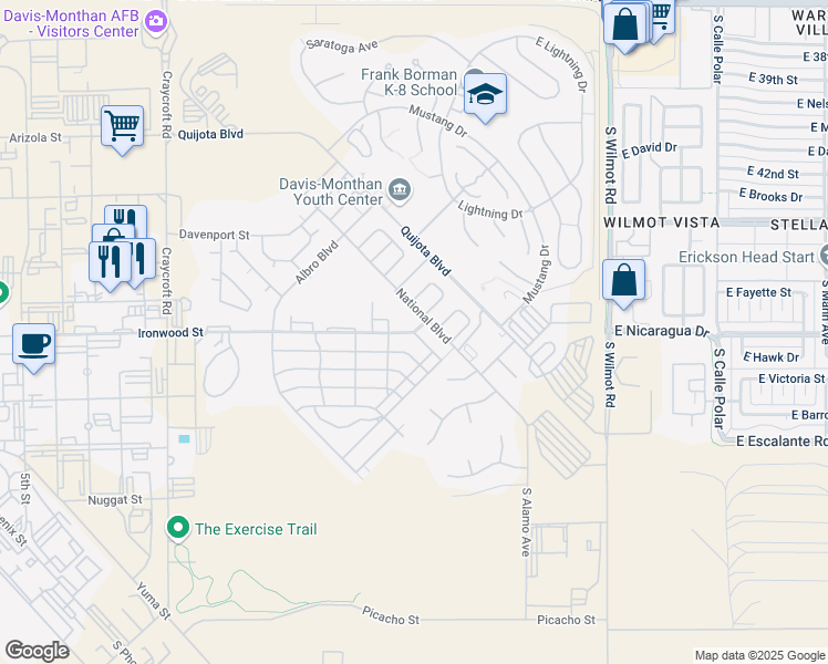 map of restaurants, bars, coffee shops, grocery stores, and more near 8090 Ironwood Street in Tucson