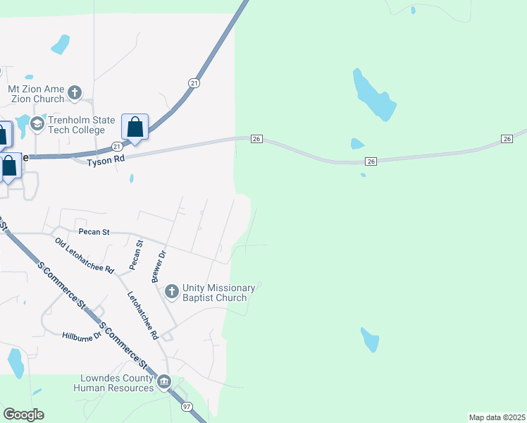map of restaurants, bars, coffee shops, grocery stores, and more near 56-62 Rivers Drive in Hayneville
