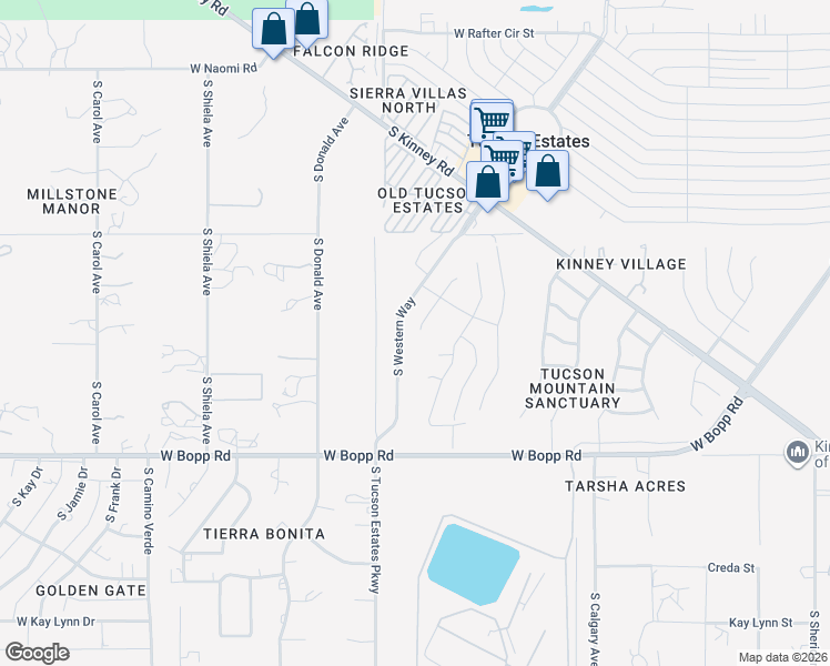 map of restaurants, bars, coffee shops, grocery stores, and more near 3470 South Desert Scroll Place in Tucson