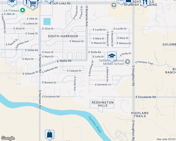 map of restaurants, bars, coffee shops, grocery stores, and more near 3484 South Giovanna Drive in Tucson