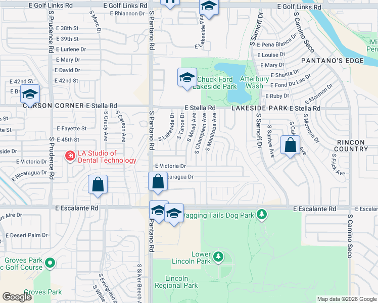 map of restaurants, bars, coffee shops, grocery stores, and more near 3433 South Mead Avenue in Tucson