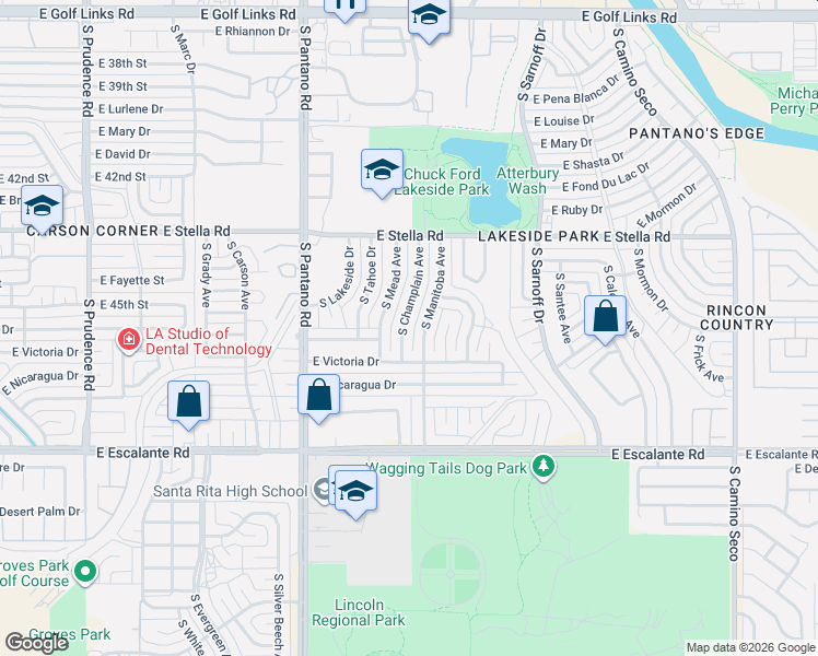 map of restaurants, bars, coffee shops, grocery stores, and more near 3431 South Champlain Avenue in Tucson