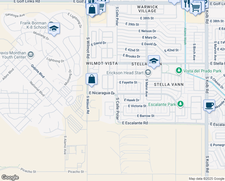 map of restaurants, bars, coffee shops, grocery stores, and more near 6474 East Cyclone Drive in Tucson