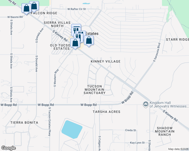 map of restaurants, bars, coffee shops, grocery stores, and more near 5827 West Mohave Bloom Drive in Tucson
