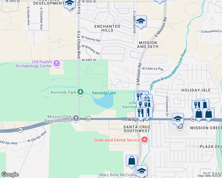 map of restaurants, bars, coffee shops, grocery stores, and more near 3526 South Mission Road in Tucson