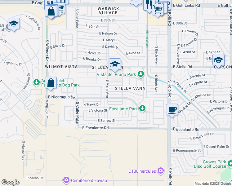 map of restaurants, bars, coffee shops, grocery stores, and more near 6742 East 45th Street in Tucson
