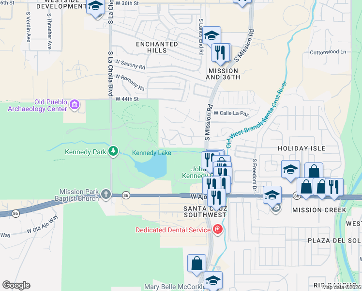 map of restaurants, bars, coffee shops, grocery stores, and more near 3532 South Mission Road in Tucson