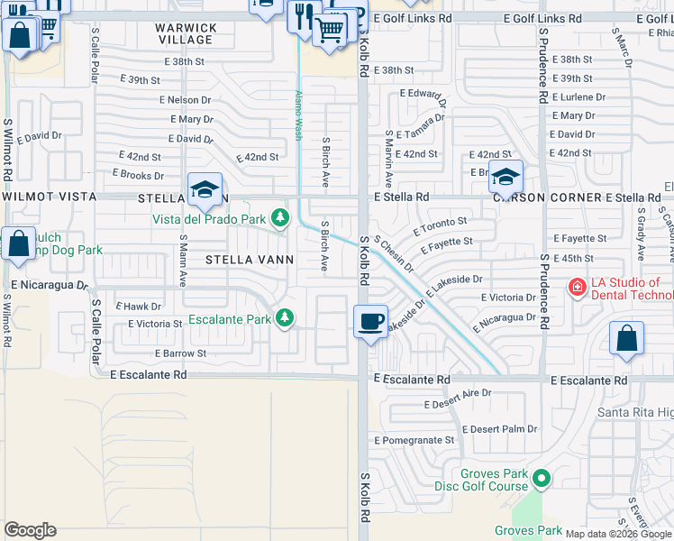 map of restaurants, bars, coffee shops, grocery stores, and more near 7033 Mitchell Flyer Road in Tucson