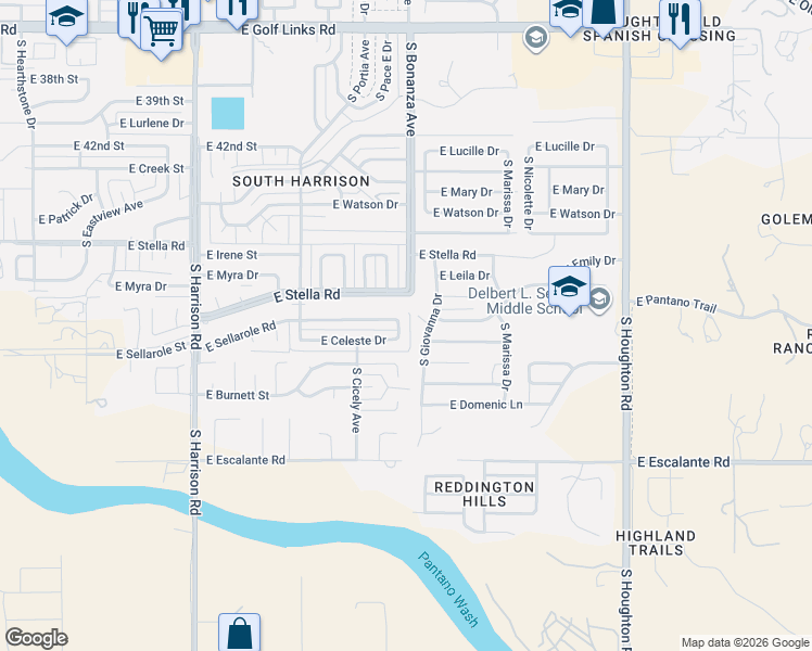 map of restaurants, bars, coffee shops, grocery stores, and more near 3341 South Bonanza Avenue in Tucson