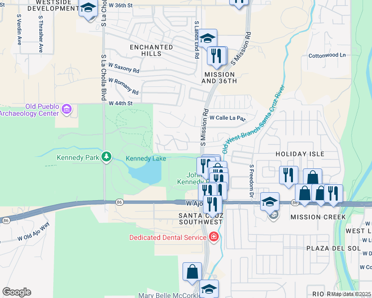map of restaurants, bars, coffee shops, grocery stores, and more near 3508 South Mission Road in Tucson
