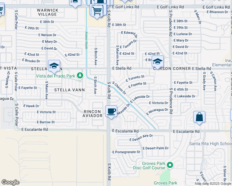 map of restaurants, bars, coffee shops, grocery stores, and more near 7119 East Bellingham Drive in Tucson