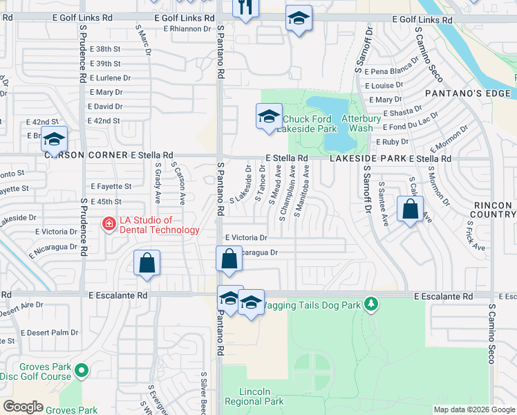 map of restaurants, bars, coffee shops, grocery stores, and more near 3330 South Tahoe Drive in Tucson