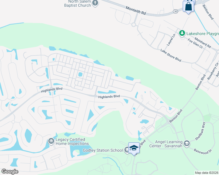 map of restaurants, bars, coffee shops, grocery stores, and more near 2 Hawkhorn Court in Pooler