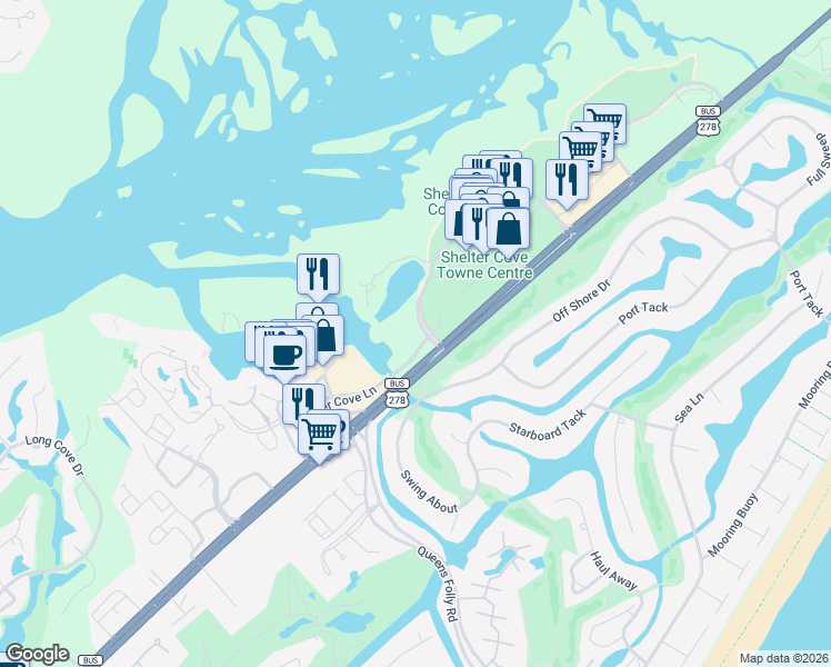 map of restaurants, bars, coffee shops, grocery stores, and more near 23 Shelter Cove Lane in Hilton Head Island