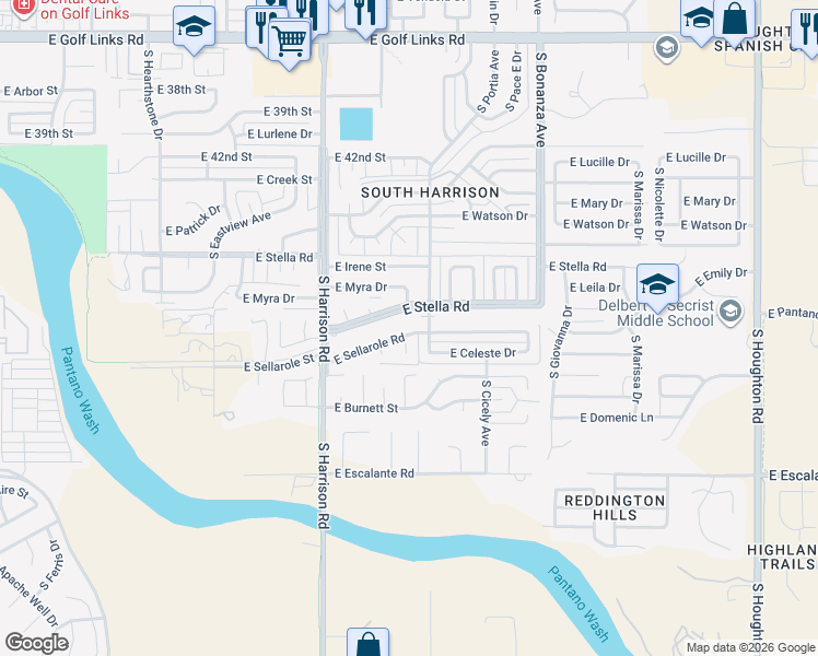 map of restaurants, bars, coffee shops, grocery stores, and more near 9622 East Stella Road in Tucson