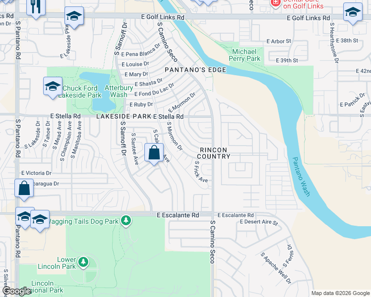 map of restaurants, bars, coffee shops, grocery stores, and more near 3340 South Magda Avenue in Tucson