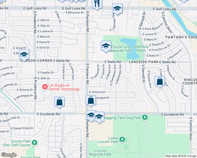 map of restaurants, bars, coffee shops, grocery stores, and more near 3330 South Tahoe Drive in Tucson