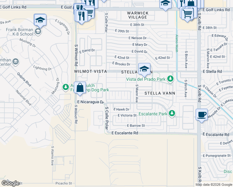 map of restaurants, bars, coffee shops, grocery stores, and more near 6531 East Fayette Street in Tucson