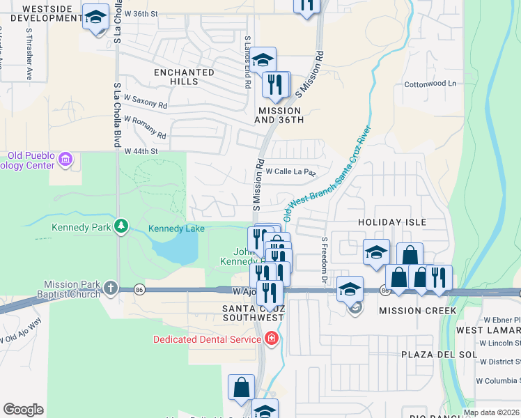 map of restaurants, bars, coffee shops, grocery stores, and more near 1794 West Calle Acapulco in Tucson