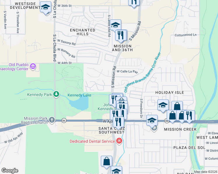 map of restaurants, bars, coffee shops, grocery stores, and more near 1794 West Calle Acapulco in Tucson