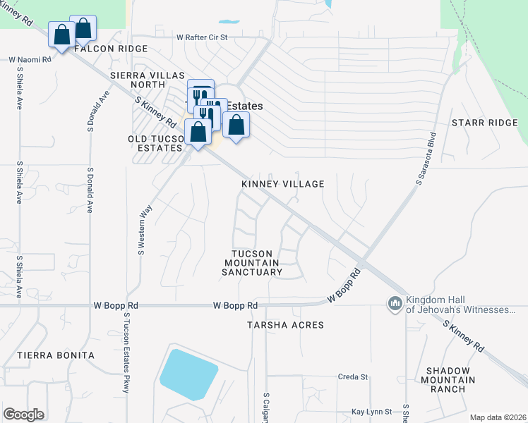 map of restaurants, bars, coffee shops, grocery stores, and more near 5810 West Aster Bloom Drive in Tucson
