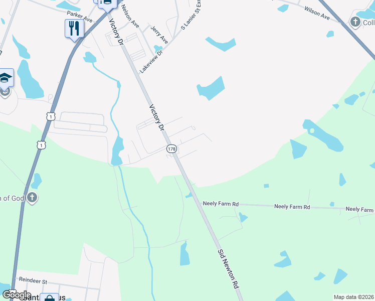 map of restaurants, bars, coffee shops, grocery stores, and more near 155 CW Driggers Road in Lyons