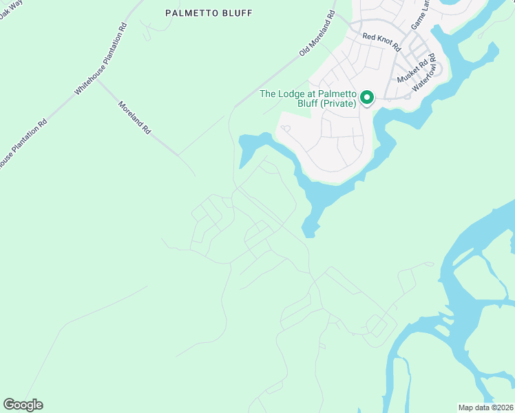 map of restaurants, bars, coffee shops, grocery stores, and more near Moreland Road in Bluffton