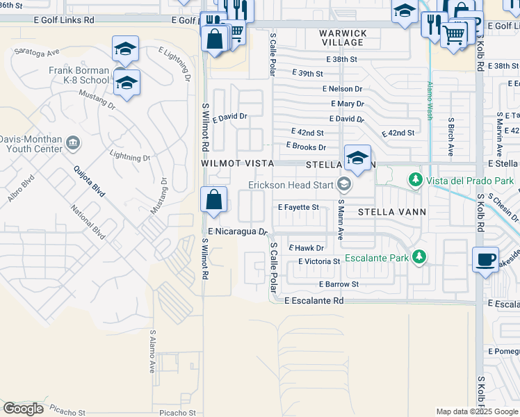 map of restaurants, bars, coffee shops, grocery stores, and more near 3394 South Whistler Drive in Tucson