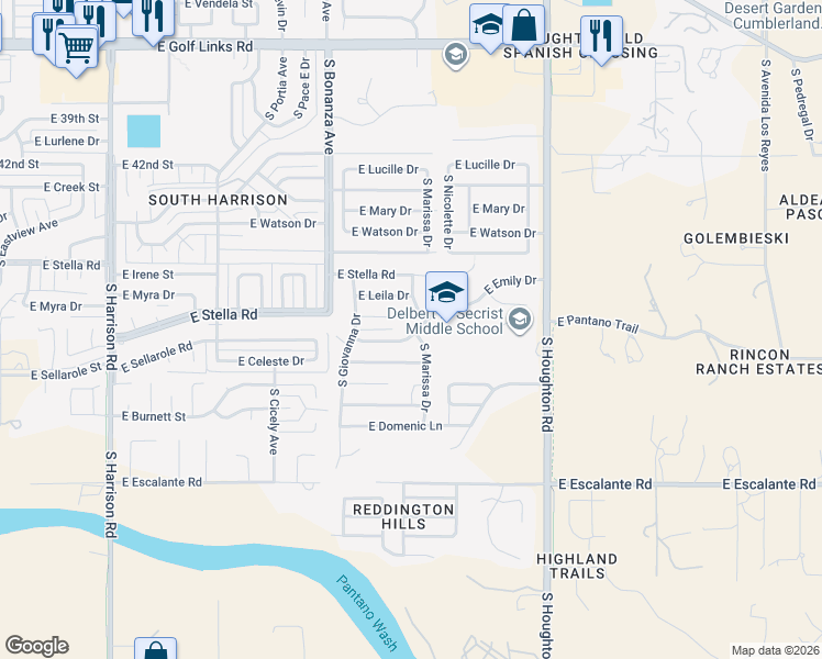 map of restaurants, bars, coffee shops, grocery stores, and more near 10053 Emily Drive in Tucson