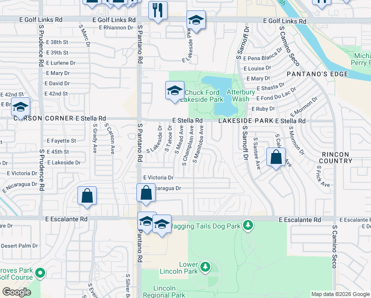 map of restaurants, bars, coffee shops, grocery stores, and more near 3352 S Champlain Ave in Tucson