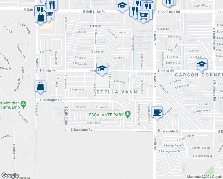 map of restaurants, bars, coffee shops, grocery stores, and more near 3333 South Elson Avenue in Tucson