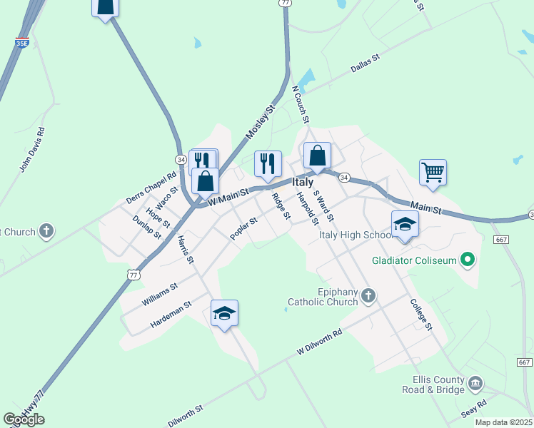 map of restaurants, bars, coffee shops, grocery stores, and more near 208 Poplar Street in Italy
