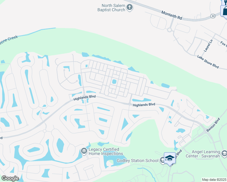 map of restaurants, bars, coffee shops, grocery stores, and more near 5 Ashleigh Lane in Pooler