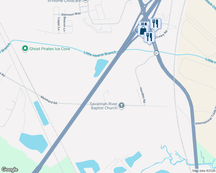 map of restaurants, bars, coffee shops, grocery stores, and more near 110 Ferguson Road in Savannah