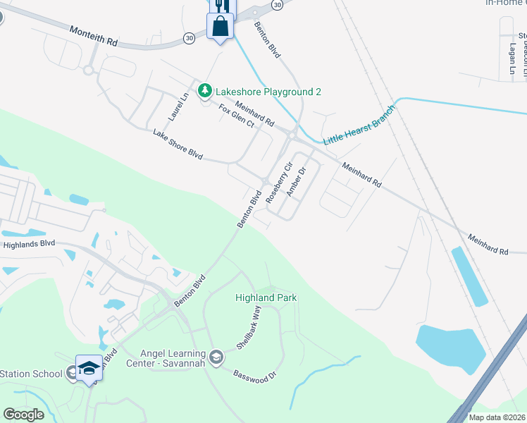 map of restaurants, bars, coffee shops, grocery stores, and more near 56 1/2 Roseberry Circle in Port Wentworth