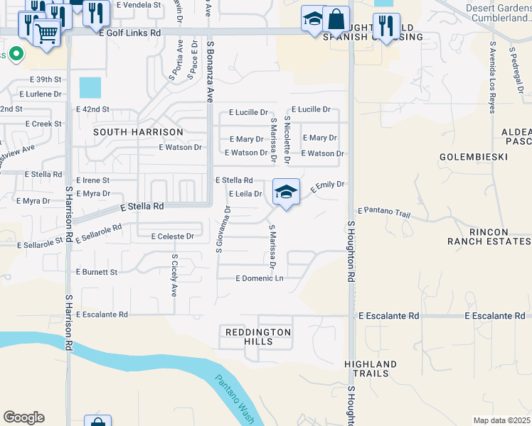 map of restaurants, bars, coffee shops, grocery stores, and more near 10063 Emily Drive in Tucson