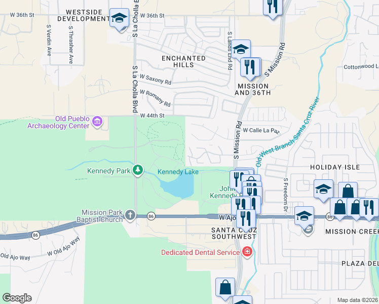 map of restaurants, bars, coffee shops, grocery stores, and more near 3524 South Mission Road in Tucson