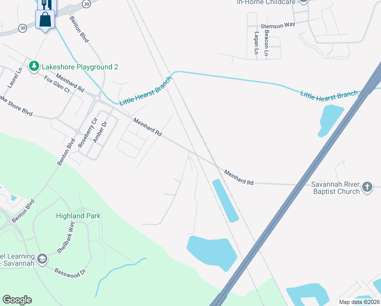 map of restaurants, bars, coffee shops, grocery stores, and more near 601 Meinhard Road in Port Wentworth