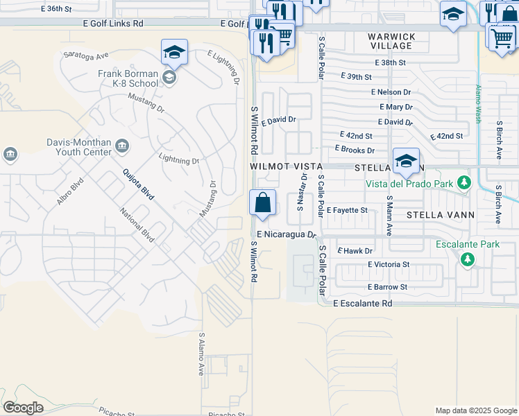 map of restaurants, bars, coffee shops, grocery stores, and more near 6316 East Mosaic Glass Circle in Tucson