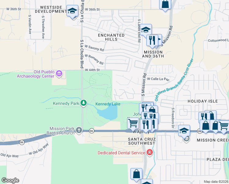 map of restaurants, bars, coffee shops, grocery stores, and more near 3524 South Mission Road in Tucson