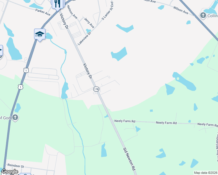 map of restaurants, bars, coffee shops, grocery stores, and more near 155 CW Driggers Road in Lyons