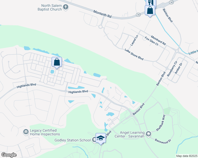 map of restaurants, bars, coffee shops, grocery stores, and more near 26 Gardenia Drive in Savannah