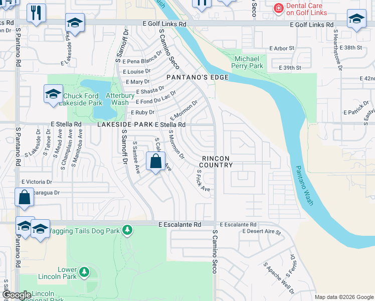 map of restaurants, bars, coffee shops, grocery stores, and more near 3340 South Magda Avenue in Tucson