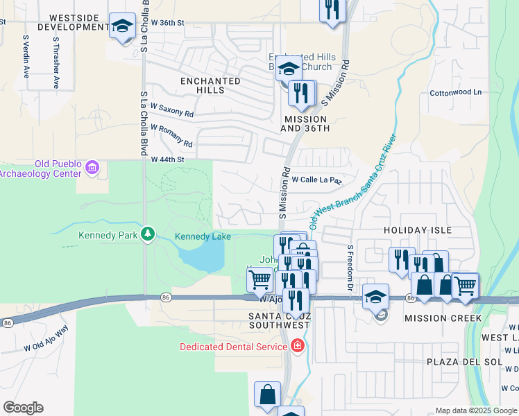 map of restaurants, bars, coffee shops, grocery stores, and more near 3508 South Mission Road in Tucson