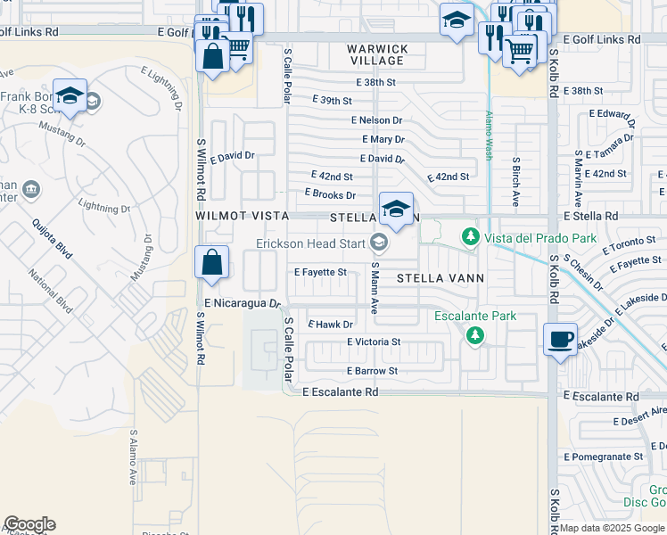 map of restaurants, bars, coffee shops, grocery stores, and more near 6605 East Fayette Street in Tucson