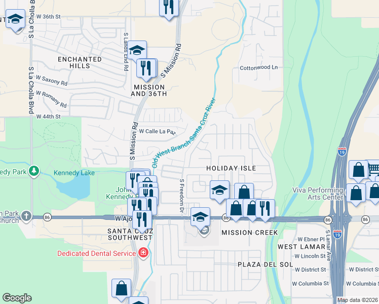 map of restaurants, bars, coffee shops, grocery stores, and more near 3550 South Freedom Drive in Tucson