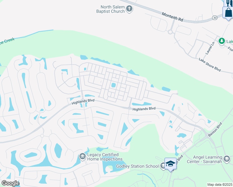 map of restaurants, bars, coffee shops, grocery stores, and more near 5 Ashleigh Lane in Pooler