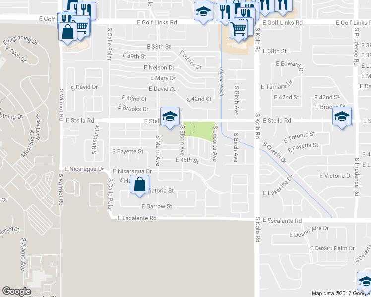 map of restaurants, bars, coffee shops, grocery stores, and more near 3333 South Elson Avenue in Tucson