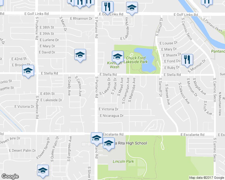 map of restaurants, bars, coffee shops, grocery stores, and more near 3330 South Tahoe Drive in Tucson