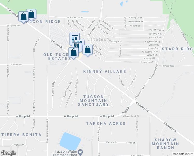 map of restaurants, bars, coffee shops, grocery stores, and more near 5810 West Aster Bloom Drive in Tucson